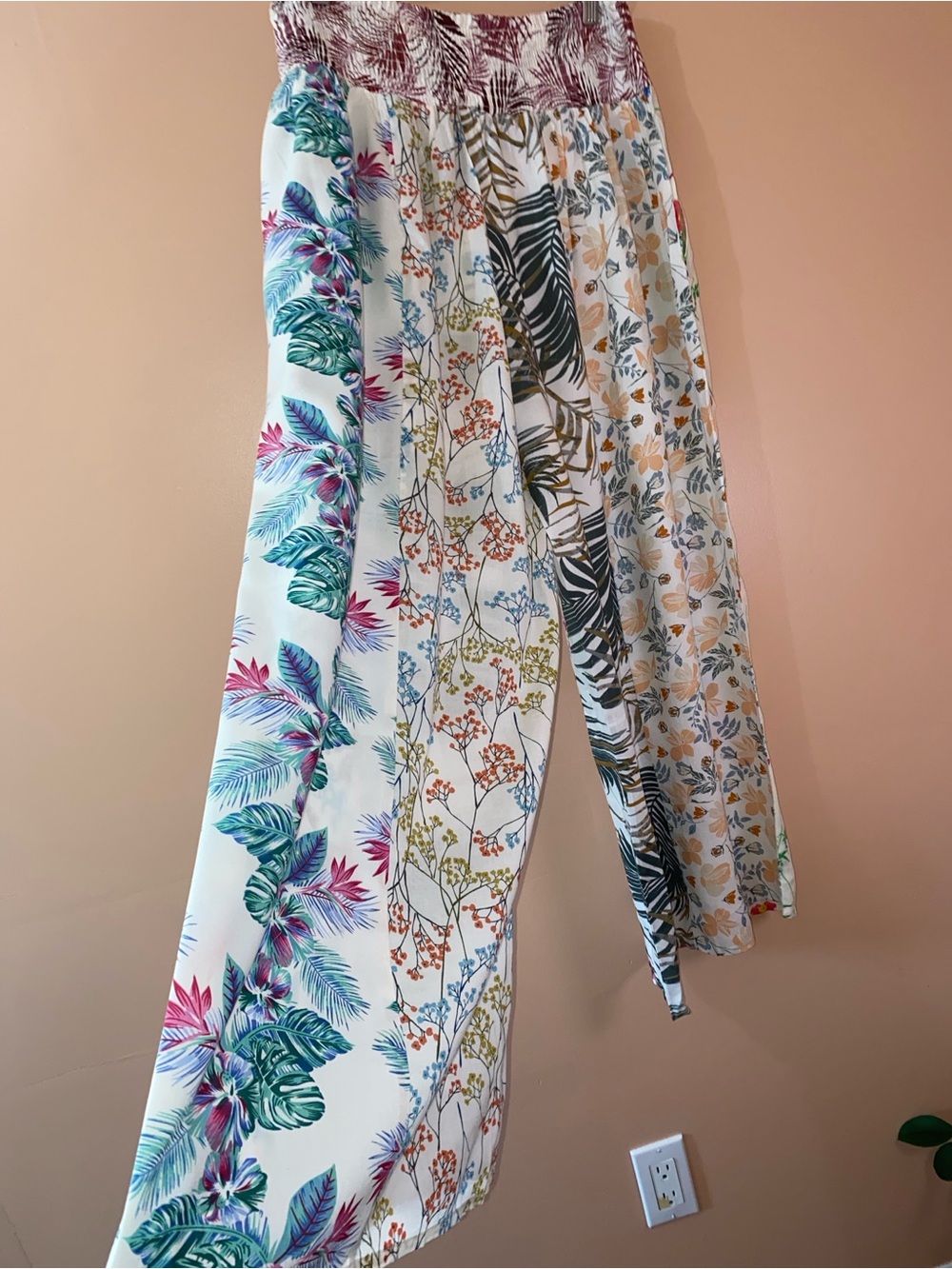 Sacred Threads Multicolor Floral Patchwork Wide-Leg Pants